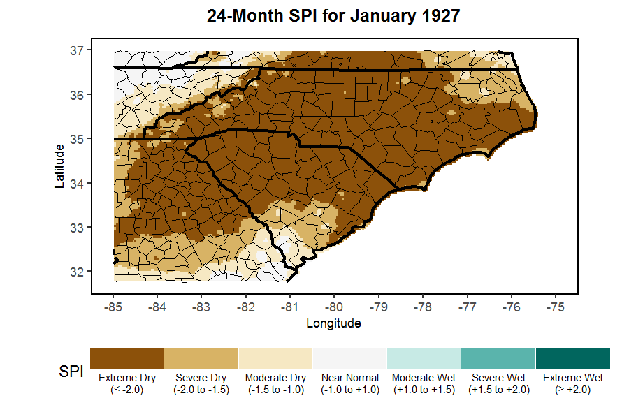 24-month SPI map, January 1927