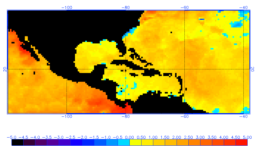 map of anomalies in sea-surface temperatures
