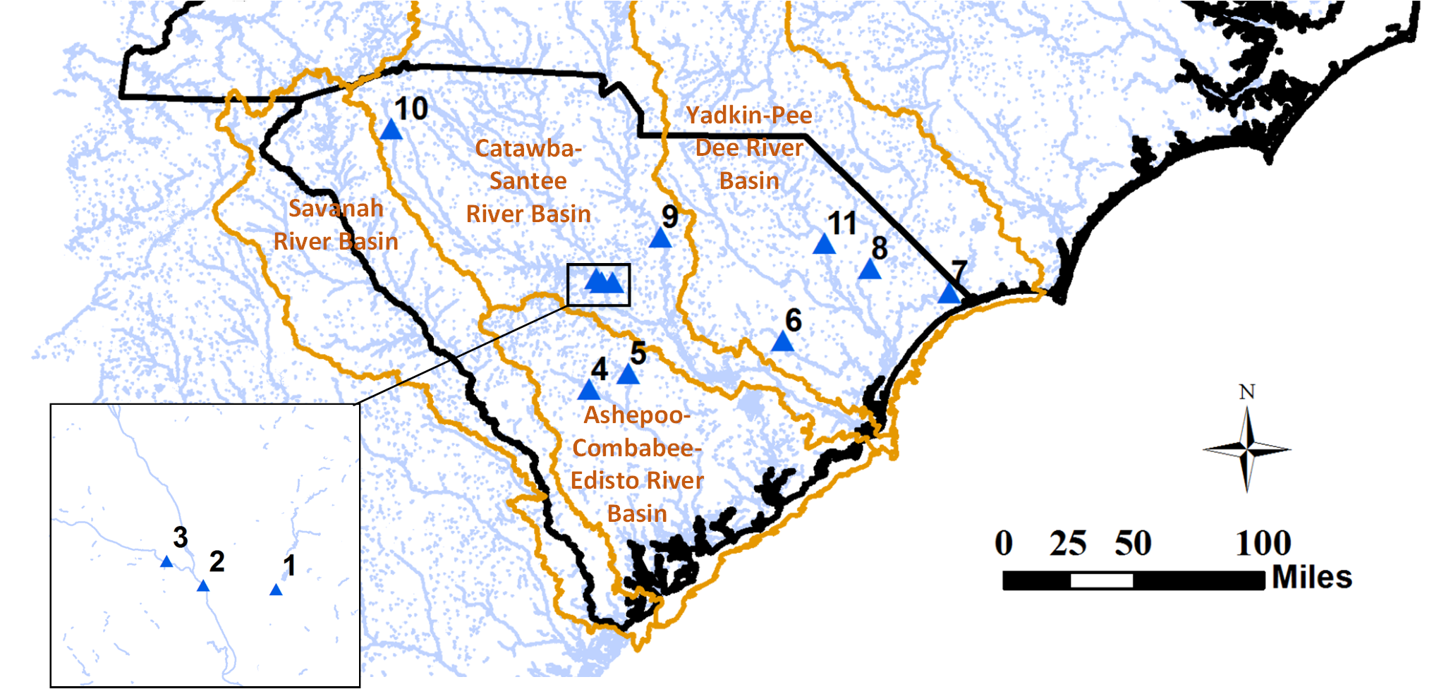 map showing gage locations