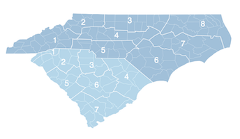 map of the Carolinas' climate divisions